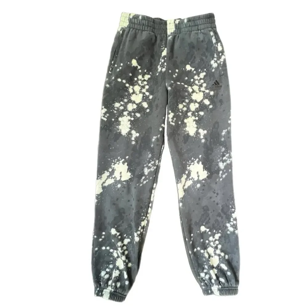 Adidas Joggers Grey Acid Wash‎ Bleach Splatter Loose Fit Kids Size L 14/16